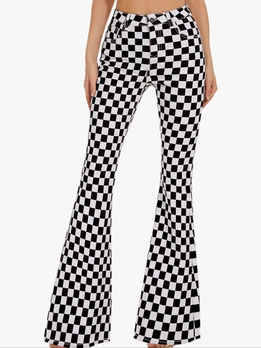 Black & White Checkered Flare Jeans for Women